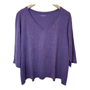EILEEN FISHER loose fitting T XL Linen V-Neck Dolman 3/4 Sleeve Pullover Purple